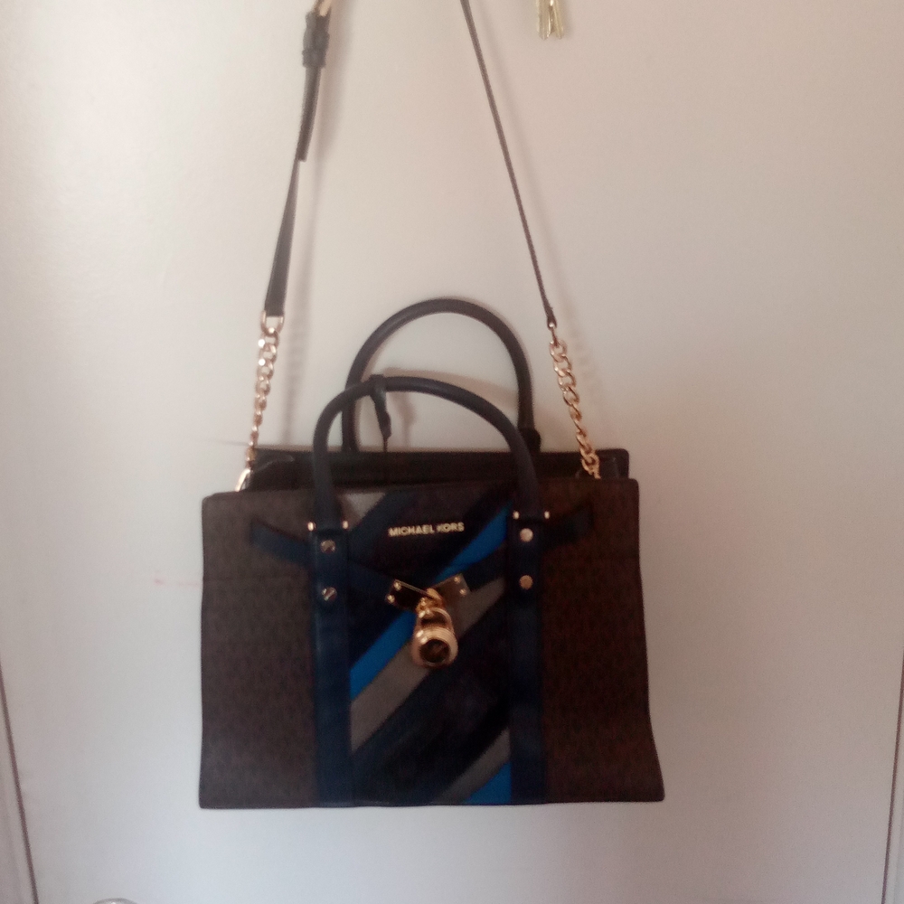 Michael Kors Brown and Blue Satchel with Adjustable Strap